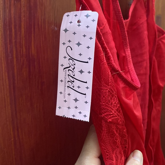 NWT 2 x Jezebel Penelope Lace & Mesh Teddy size M color Red and White - Picture 9 of 16